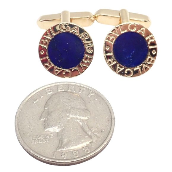 Authentic! Bvlgari Bulgari 18k Yellow Gold Lapis Lazuli Cufflinks - Picture 4 of 10